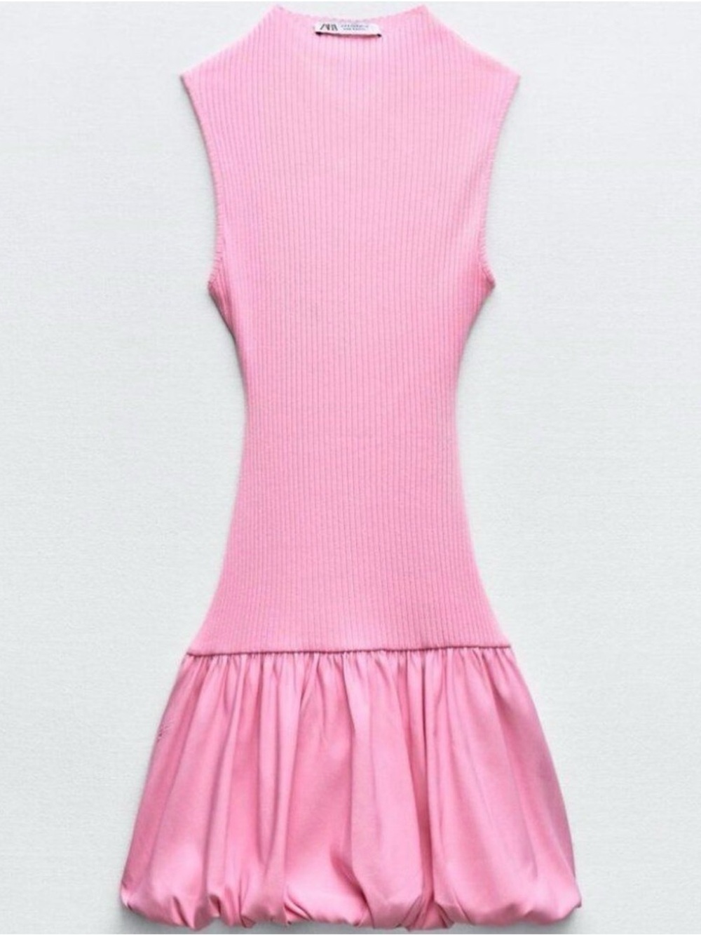 ZARA Pink Ribbed Bubble Hem Mini Dress | Open Back - Picture 6 of 9